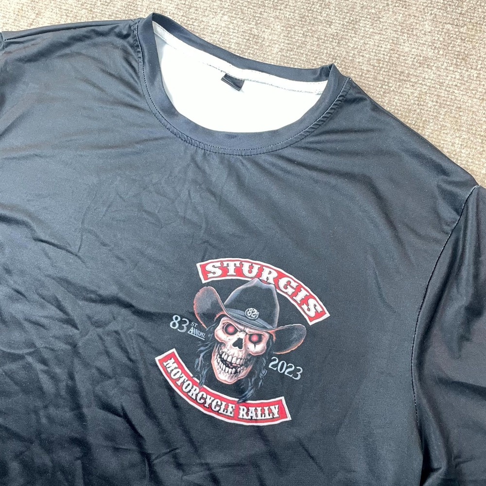 Sturgis 2023 83rd Anniversary Motorcycle Rally T Shirt Men XL Black Skull Cowboy